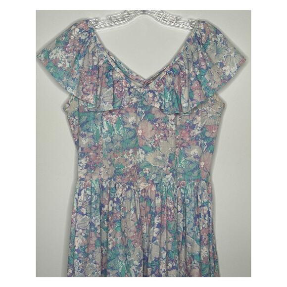 Vintage Lerner Pastel Floral Ruffle Midi Dress Made in USA cottagecore medium - Picture 14 of 14